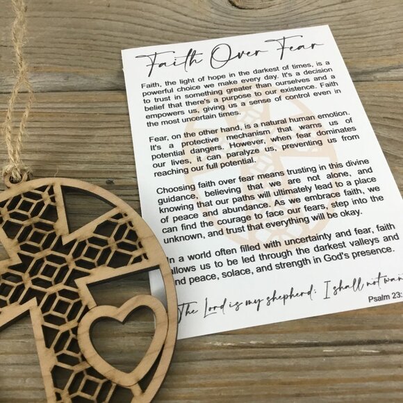 Wood Cross Faith over Fear Story Card Ornament - Picture 6 of 6
